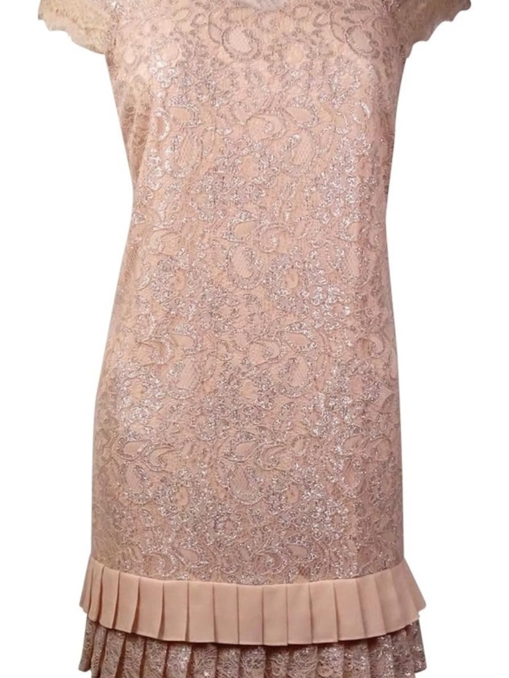 NWT Jessica Simpson Women's Cap-Sleeve Tiered Lace Dress PINK SHIMMER